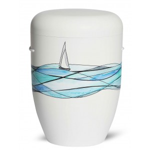 Hand Painted Biodegradable Cremation Ashes Funeral Urn / Casket – Sailing Boat